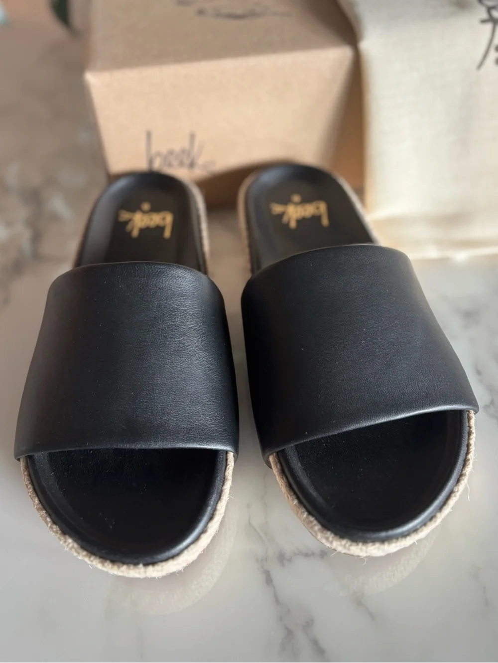 beek Pelican Black & Jute Sandals with Platform Sole - Size 8 NIB